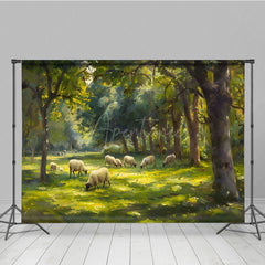Aperturee - Aperturee Oil Painted Sheep Spring Forest Photo Booth Backdrop