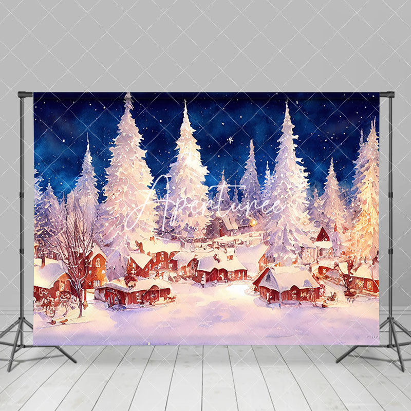 Aperturee - Aperturee Oil Painted White Snowy Wild Town Christmas Backdrop