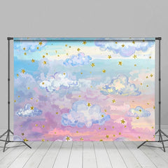 Aperturee - Aperturee Oil Painting Blue Sky White Clouds Night Backdrop