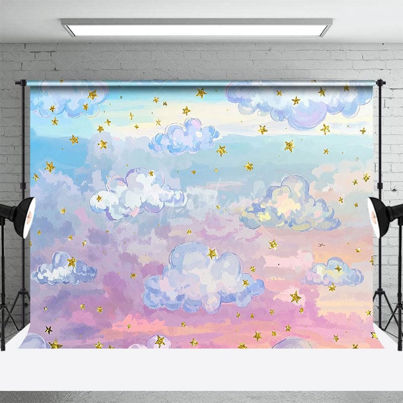 Aperturee - Aperturee Oil Painting Blue Sky White Clouds Night Backdrop