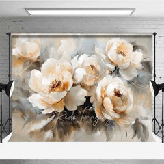 Aperturee - Aperturee Oil Painting Floral Backdrop Vintage White Peony Flower Photography Background Artistic Bloom Photo Booth Prop