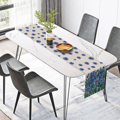 Aperturee - Aperturee Oil Painting Style Table Runner with Blue Floral and Plant Pattern for Artistic and Elegant Dining Decor