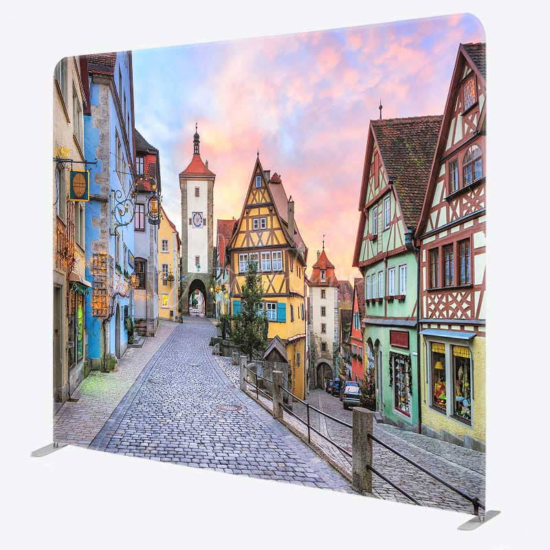 Aperturee - Aperturee Oktoberfest Tension Fabric Backdrop German Village of Rothenburg Scenery Autumn Festival Party Photo Prop