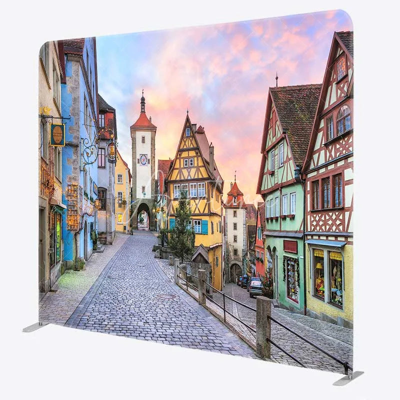 Aperturee - Aperturee Oktoberfest Tension Fabric Backdrop German Village of Rothenburg Scenery Autumn Festival Party Photo Prop