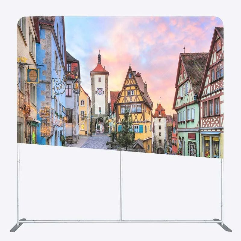 Aperturee - Aperturee Oktoberfest Tension Fabric Backdrop German Village of Rothenburg Scenery Autumn Festival Party Photo Prop