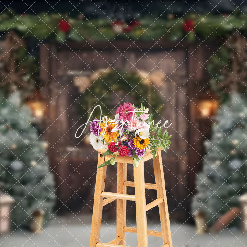 Aperturee - Aperturee Old Wooden Door Garland Street Lights Xmas Backdrop