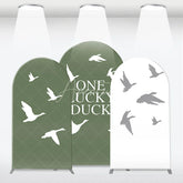 Aperturee - Aperturee Olive Green and White Flying Ducks ONE Lucky Duck Arch Backdrop Kit Baby Shower or First Birthday Party Decor