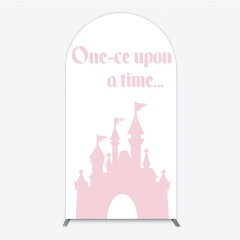 Aperturee - Aperturee Once Upon a Time Princess Arch Backdrop Pink Fairytale Castle Silhouette First Birthday or Baby Shower Party Decor