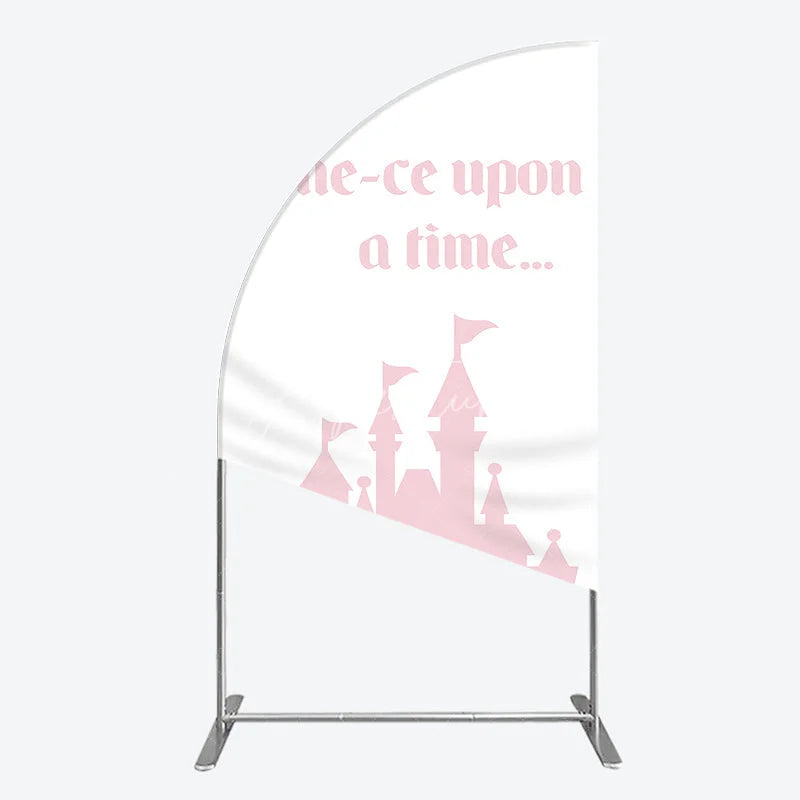 Aperturee - Aperturee Once Upon a Time Princess Half Moon Arch Backdrop Pink Fairytale Castle Silhouette First Birthday or Baby Shower