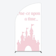 Aperturee - Aperturee Once Upon a Time Princess Half Moon Arch Backdrop Pink Fairytale Castle Silhouette First Birthday or Baby Shower