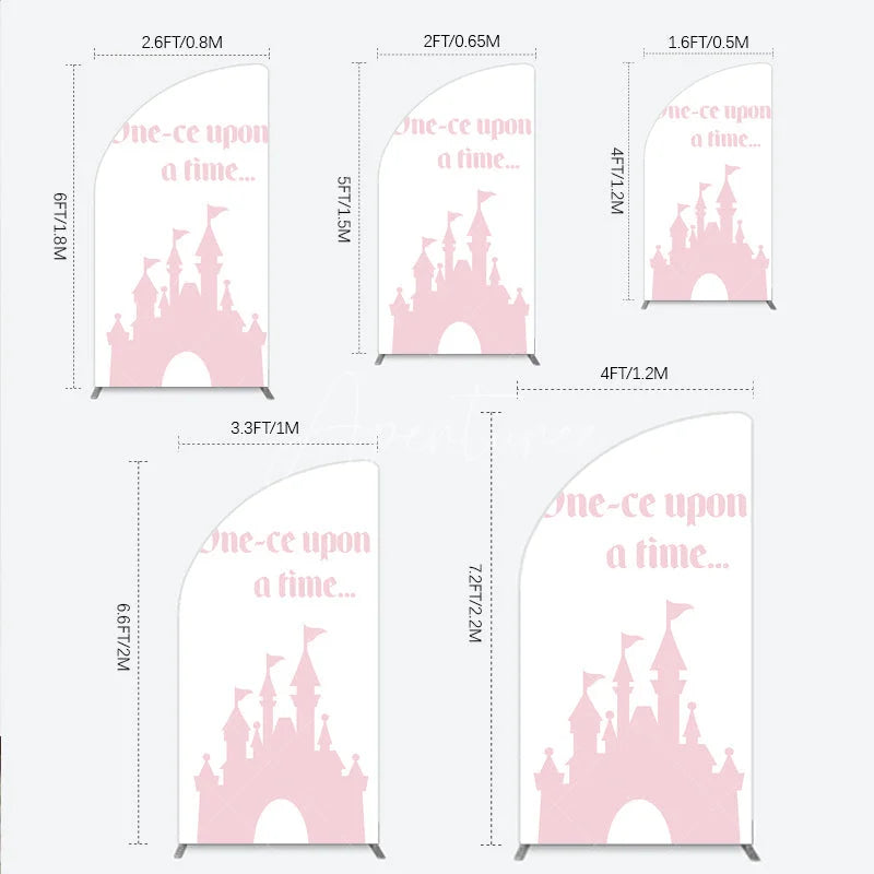 Aperturee - Aperturee Once Upon a Time Princess Half Moon Arch Backdrop Pink Fairytale Castle Silhouette First Birthday or Baby Shower