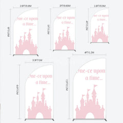 Aperturee - Aperturee Once Upon a Time Princess Half Moon Arch Backdrop Pink Fairytale Castle Silhouette First Birthday or Baby Shower
