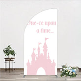 Aperturee - Aperturee Once Upon a Time Princess Half Moon Arch Backdrop Pink Fairytale Castle Silhouette First Birthday or Baby Shower