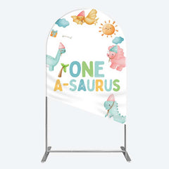 Aperturee - Aperturee One A-Saurus Cartoon Dinosaur Birthday Arch Backdrop