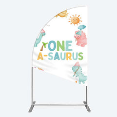 Aperturee - Aperturee One A-Saurus Cartoon Dinosaur Birthday Half Moon Arch Backdrop