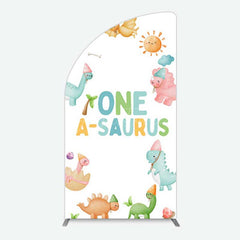 Aperturee - Aperturee One A-Saurus Cartoon Dinosaur Birthday Half Moon Arch Backdrop
