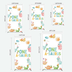 Aperturee - Aperturee One A-Saurus Cartoon Dinosaur Birthday Rectangle Backdrop