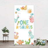 Aperturee - Aperturee One A-Saurus Cartoon Dinosaur Birthday Rectangle Backdrop