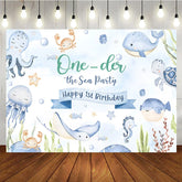 Aperturee - Aperturee One-der the Sea 1st Birthday Backdrop for Boy or Girl Cute Ocean Animals Party Under the Sea Photo Booth Decor