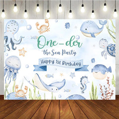 Aperturee - Aperturee One-der the Sea 1st Birthday Backdrop for Boy or Girl Cute Ocean Animals Party Under the Sea Photo Booth Decor