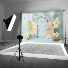 Aperturee - Aperturee One Happy Birthday Backdrop Hot Air Balloon Clouds Pilot Photography Background 1st Birthday Cake Smash Prop
