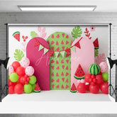 Aperturee - Aperturee One in a Melon Watermelon Photography Backdrop Pink and Green Fruit Party Banner