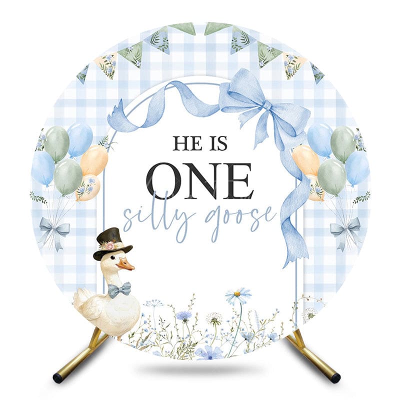 Aperturee - Aperturee One Silly Goose Balloon Bows Round Birthday Backdrop