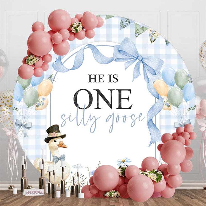 Aperturee - Aperturee One Silly Goose Balloon Bows Round Birthday Backdrop
