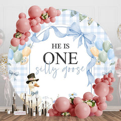 Aperturee - Aperturee One Silly Goose Balloon Bows Round Birthday Backdrop