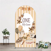 Aperturee - Aperturee One Silly Goose First Birthday Arch Backdrop Farm Themed Party with Goose and Bear Rustic Storybook Decor Prop