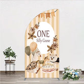 Aperturee - Aperturee One Silly Goose First Birthday Half Moon Arch Backdrop Farm Themed Party with Goose and Bear Rustic Storybook Decor