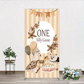 Aperturee - Aperturee One Silly Goose First Birthday Rectangle Backdrop Farm Themed Party with Goose and Bear Rustic Storybook Decor Prop