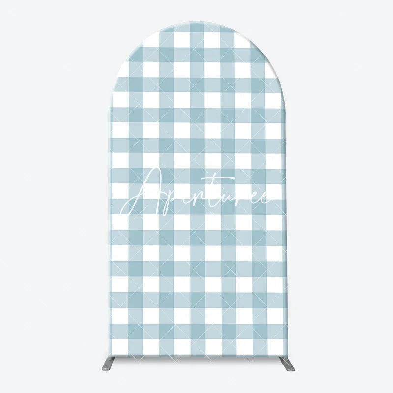 Aperturee - Aperturee One Silly Goose Light Blue Arch Backdrop Kit Stripe and Gingham Patterns for Baby Shower First Birthday Party Decor