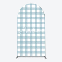 Aperturee - Aperturee One Silly Goose Light Blue Arch Backdrop Kit Stripe and Gingham Patterns for Baby Shower First Birthday Party Decor
