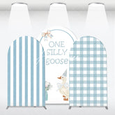 Aperturee - Aperturee One Silly Goose Light Blue Arch Backdrop Kit Stripe and Gingham Patterns for Baby Shower First Birthday Party Decor