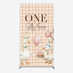 Aperturee - Aperturee One Silly Goose Plaid Birthday Rectangle Backdrop