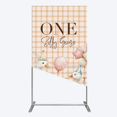 Aperturee - Aperturee One Silly Goose Plaid Birthday Rectangle Backdrop