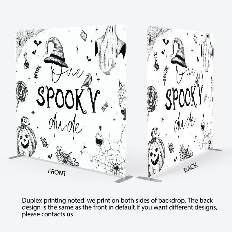 Aperturee - Aperturee One Spooky Dude Halloween Square Tension Backdrop