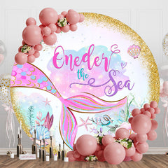 Aperturee - Aperturee Oneder The Sea Gold Glitter Mermaid Round Backdrop