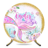 Aperturee - Aperturee Oneder The Sea Gold Glitter Mermaid Round Backdrop