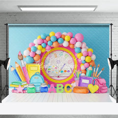Aperturee - Aperturee Open Book Back To School Backdrop ABC Letters School Supplies Balloon Arch Background Student Photography Prop
