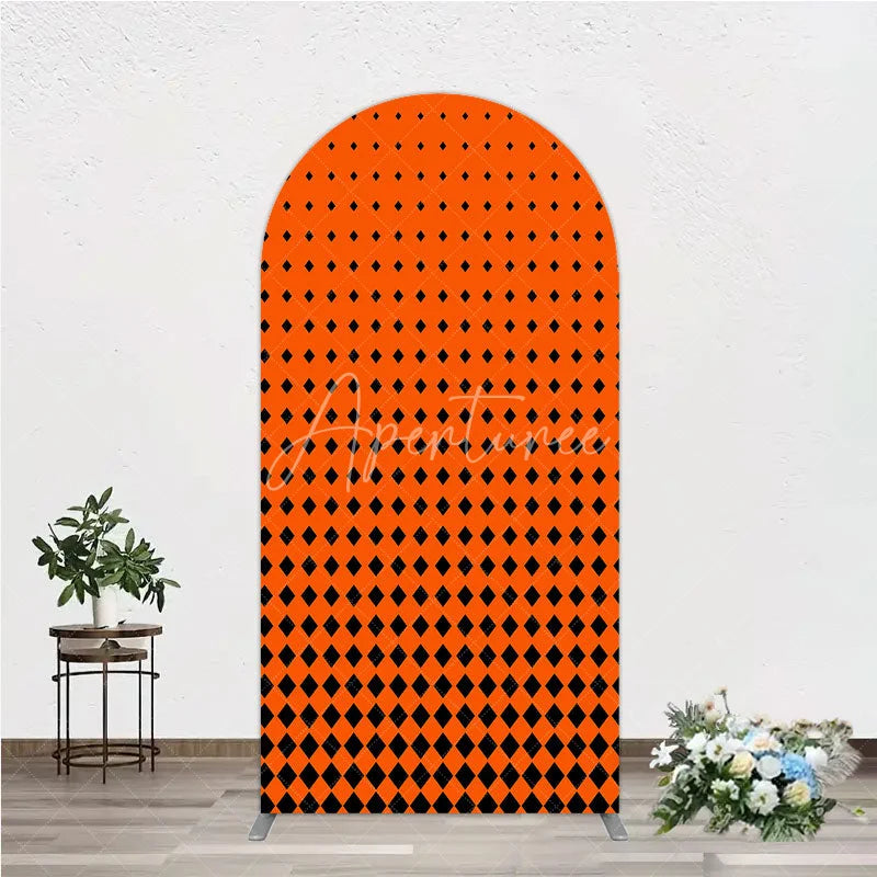 Aperturee - Aperturee Orange and Black Diamond Gradient Arch Backdrop Modern Geometric Pattern Party Cover