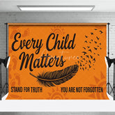 Aperturee - Aperturee Orange and Black Every Child Matters Holiday Backdrop featuring a feather flying birds and footprints