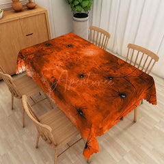 Aperturee - Aperturee Orange and Black Halloween Rectangle Tablecloth with Spiders and Webs for Spooky Party Decorations