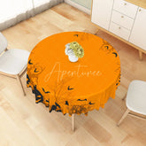 Aperturee - Aperturee Orange and Black Halloween Round Tablecloth with Jack-o’-Lanterns and Bats for Spooky Party Decor
