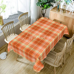 Aperturee - Aperturee Orange and Cream Plaid Rectangle Tablecloth Classic Tartan Grid Pattern Fall Harvest Kitchen Dining Decor