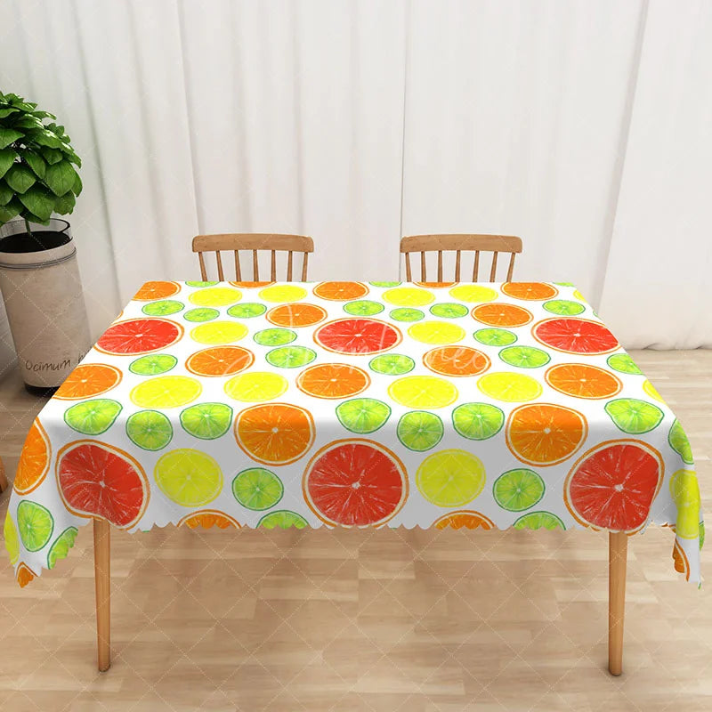 Aperturee - Aperturee Orange and Lime Citrus Rectangle Tablecloth Summer Grapefruit Fruit Table Cover Vibrant Party Decor
