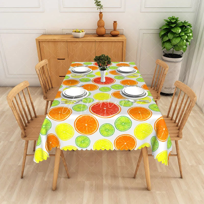 Aperturee - Aperturee Orange and Lime Citrus Rectangle Tablecloth Summer Grapefruit Fruit Table Cover Vibrant Party Decor
