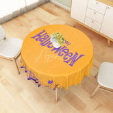 Aperturee - Aperturee Orange and Purple Halloween Round Tablecloth with Dancing Skeletons and Ghosts for Fun Spooky Decor