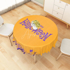 Aperturee - Aperturee Orange and Purple Halloween Round Tablecloth with Dancing Skeletons and Ghosts for Fun Spooky Decor